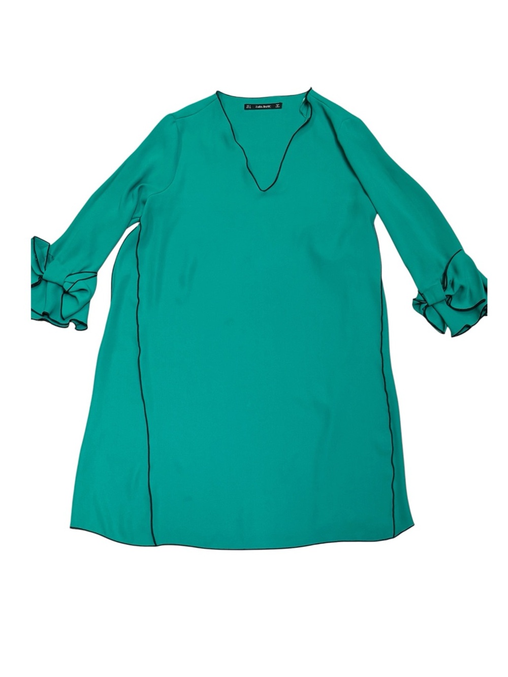 Zara Teal V-Neck Tunic with Ruffle Sleeve Detail - Picture 2 of 5